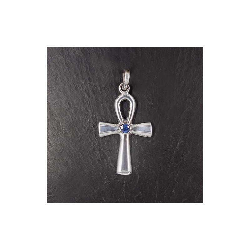 Silberanhänger Kreuz mit Saphir