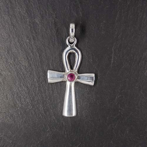 Silberanhänger Kreuz mit Rubin