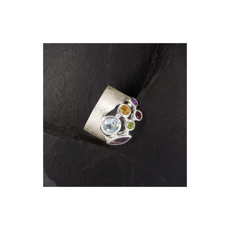 Amethyst Ring mit Citrin, Granat, Mondstein, Rauchquarz und Rhodolit