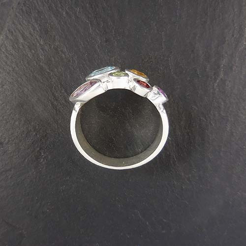 Amethyst Ring mit Citrin, Granat, Mondstein, Rauchquarz und Rhodolit