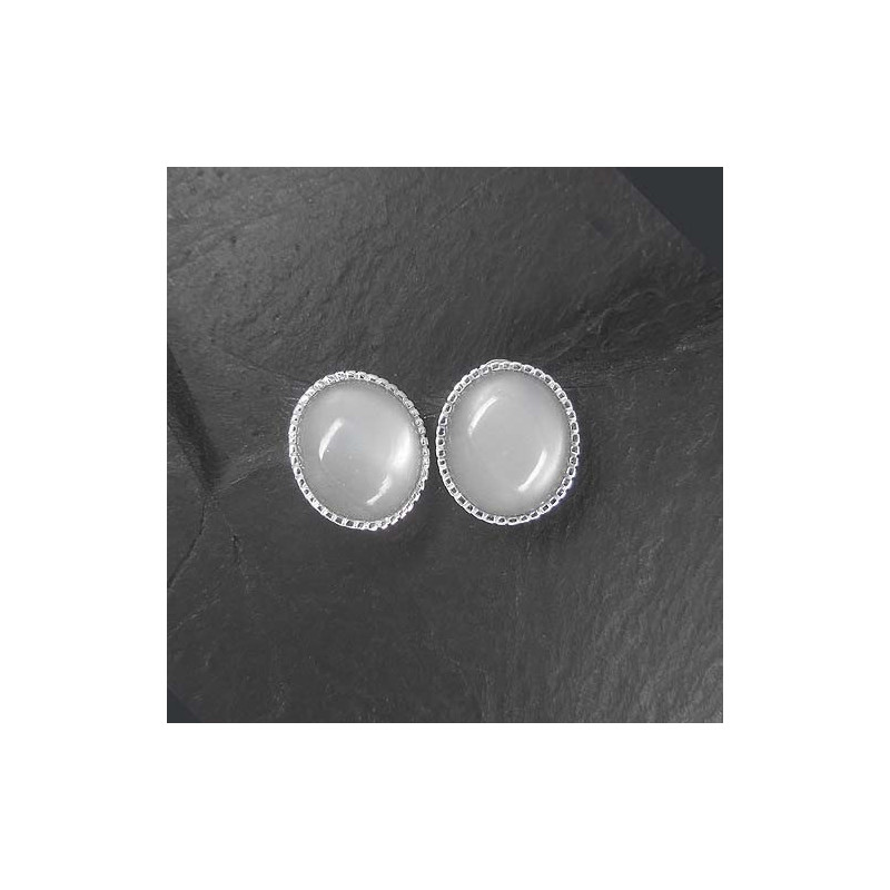 Graue Mondstein Ohrstecker Oval