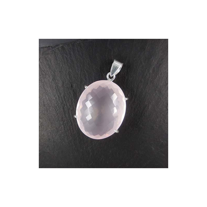 Rosenquarz Anhänger Oval Facettiert