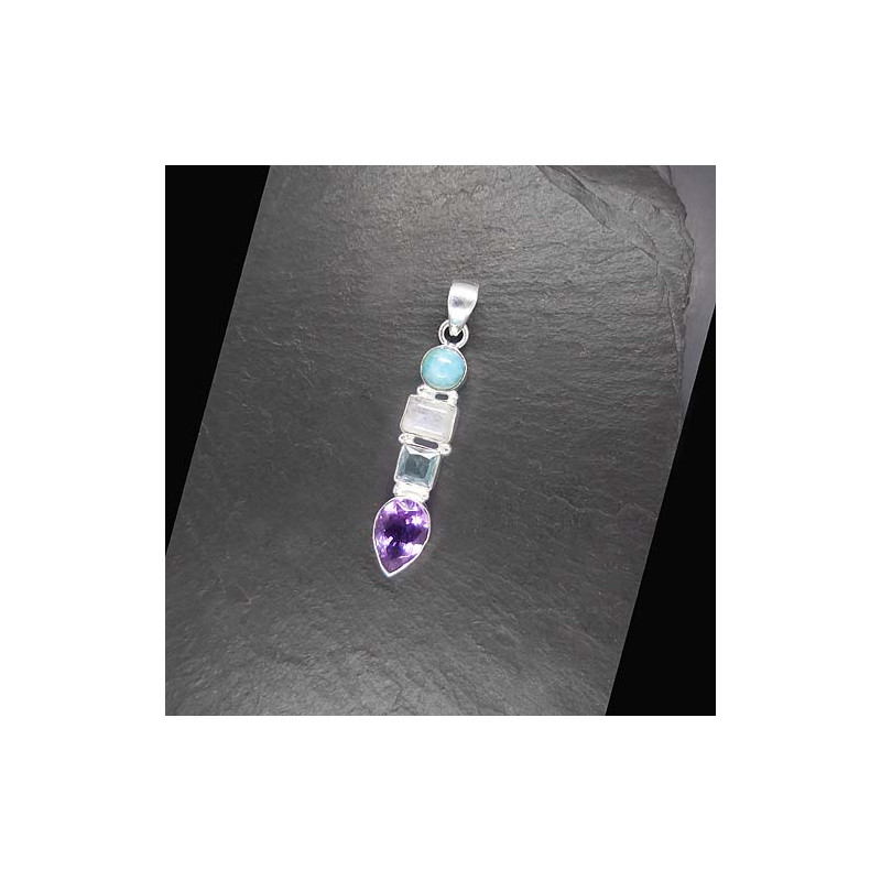 Amethyst Anhänger mit Blautopas, Mondstein und Larimar