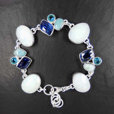 Larimar Armband mit Blautopas und Kyanit