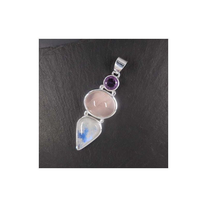 Rosenquarz Anhänger mit Amethyst und Mondstein