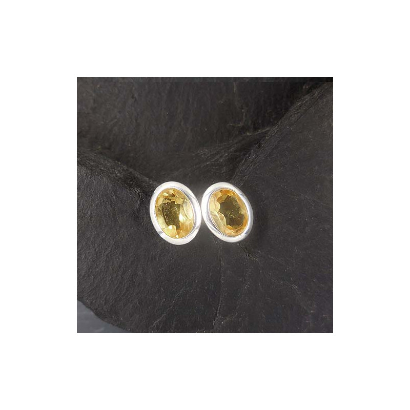 Citrin Ohrstecker Oval Facettiert