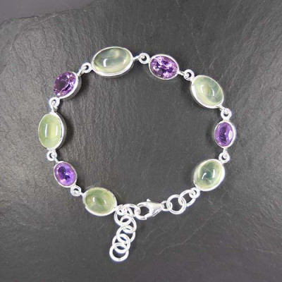 Prehnit Armband mit Amethyst