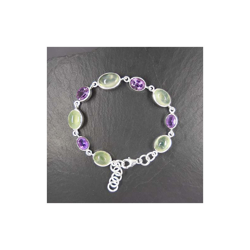 Prehnit Armband mit Amethyst