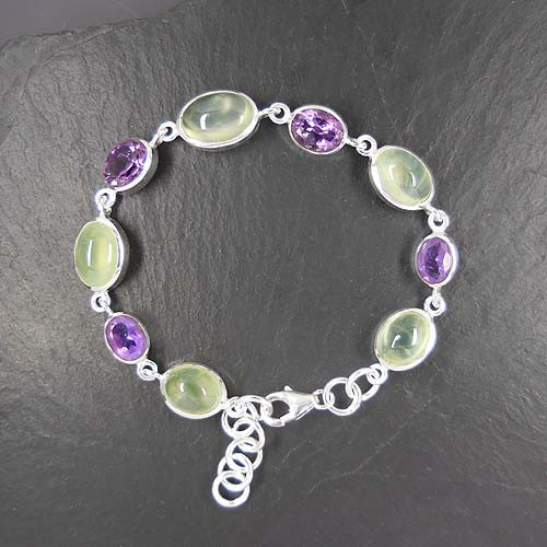 Prehnit Armband mit Amethyst
