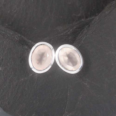 Rosenquarz Ohrstecker Oval Facettiert
