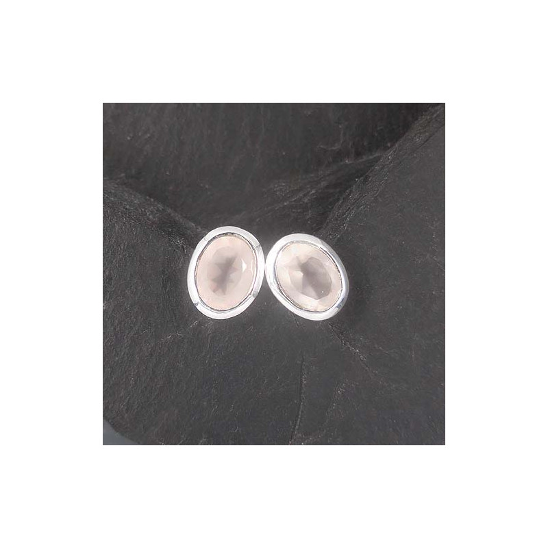 Rosenquarz Ohrstecker Oval Facettiert