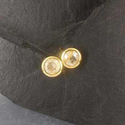 Rutilquarz Ohrstecker Rund Vergoldet