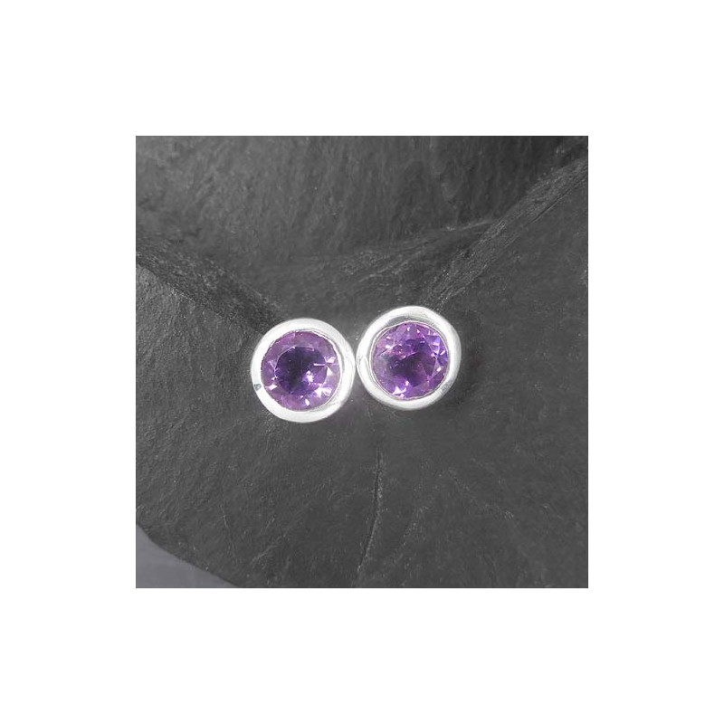 Amethyst - Ohrstecker Rund