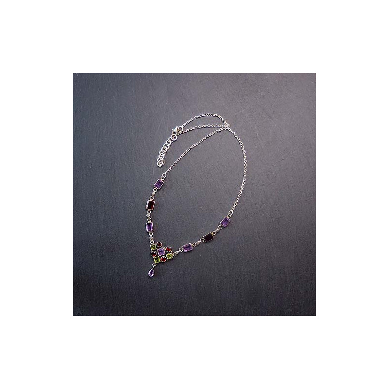 Silbercollier mit Amethyst, Granat und Peridot