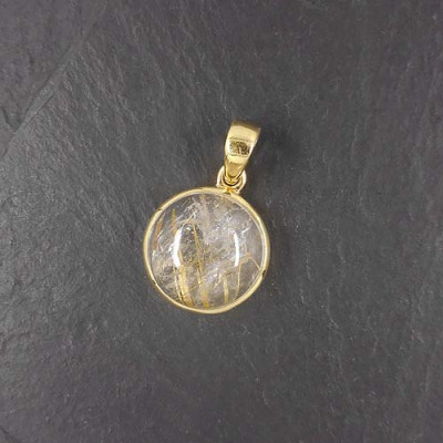 Rutilquarz Anhänger Rund Vergoldet