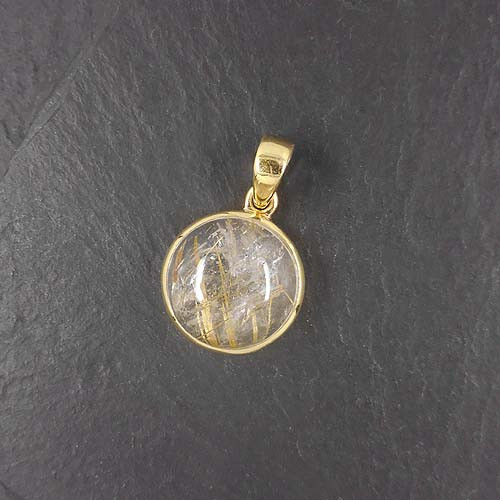 Rutilquarz Anhänger Rund Vergoldet