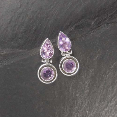 Amethyst Ohrringe 2 Steine Stecker