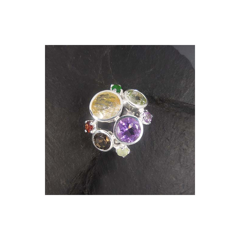 Amethystring mit Rutilquarz, Rauchquarz, Prasiolith u.a