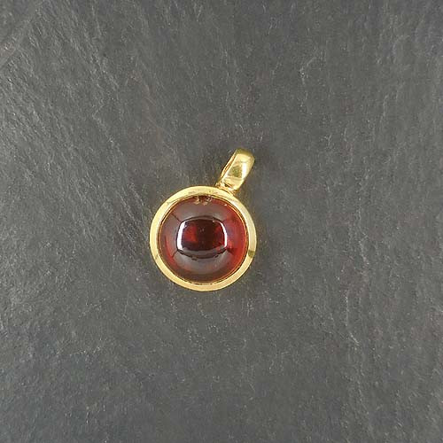 Hessonit Granat Anhänger Rund Vergoldet
