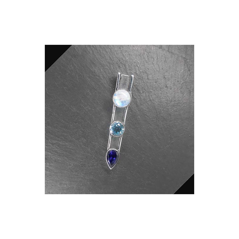 Mondsteinanhänger mit Blautopas und Iolit
