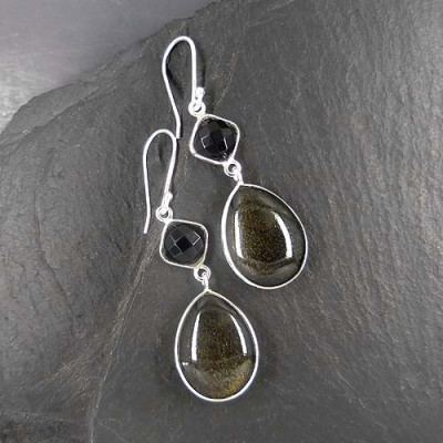 Goldobsidian Ohrringe mit Onyx