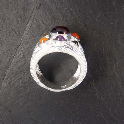 Granat Ring mit Amethyst, Karneol, Peridot und Rauchquarz