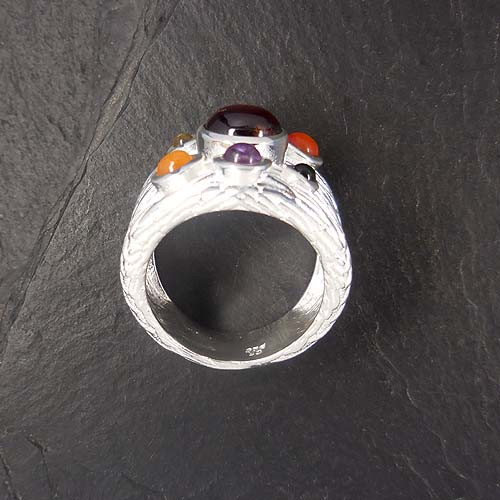 Granat Ring mit Amethyst, Karneol, Peridot und Rauchquarz