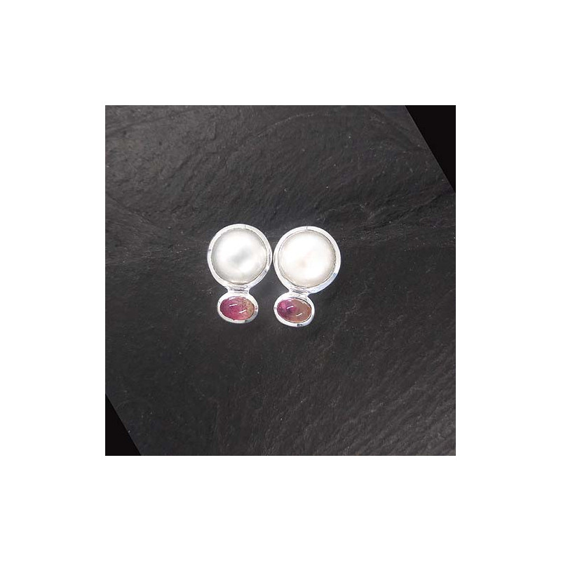 Silberohrstecker mit Süßwasserperle und rosa Turmalin