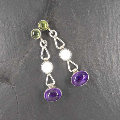 Amethyst Ohrringe mit Peridot und Süßwasserperle