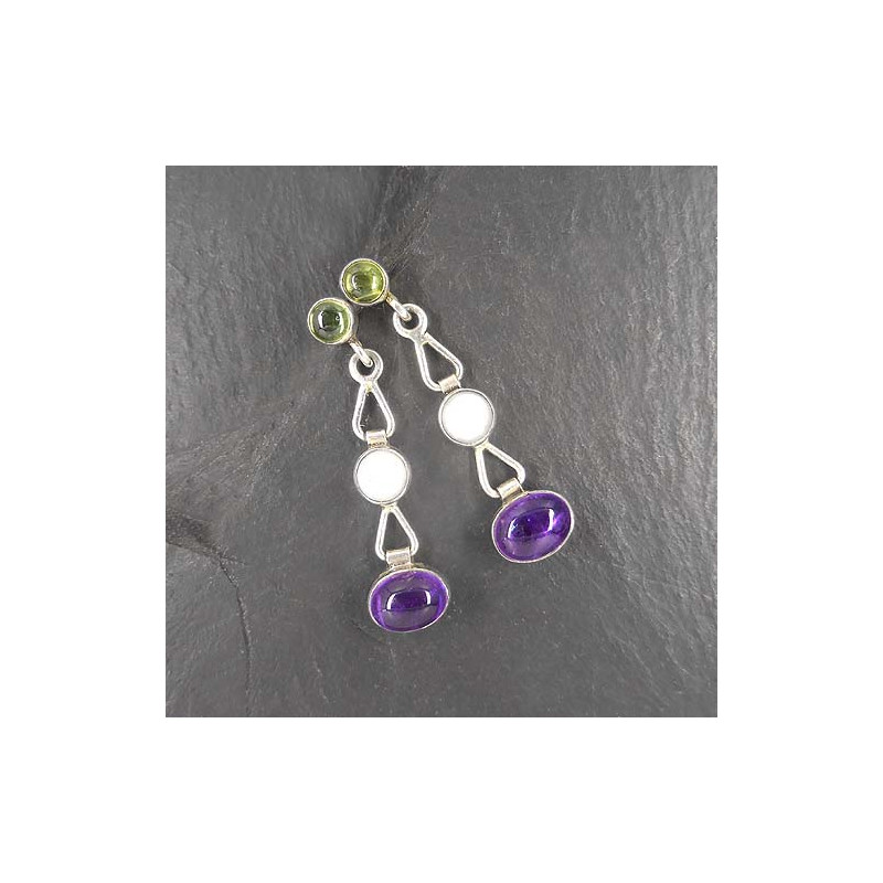 Amethyst Ohrringe mit Peridot und Süßwasserperle