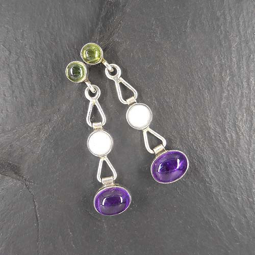 Amethyst Ohrringe mit Peridot und Süßwasserperle