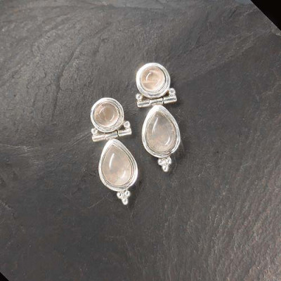 Rosenquarz Ohrringe 2 Steine Stecker