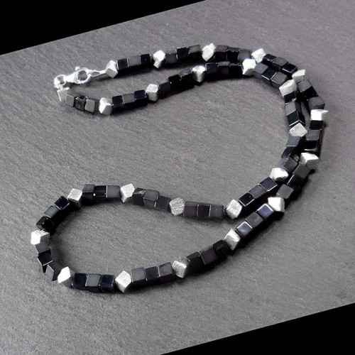 Onyx Kette mit Silber