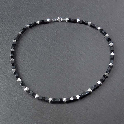 Onyx Kette mit Silber