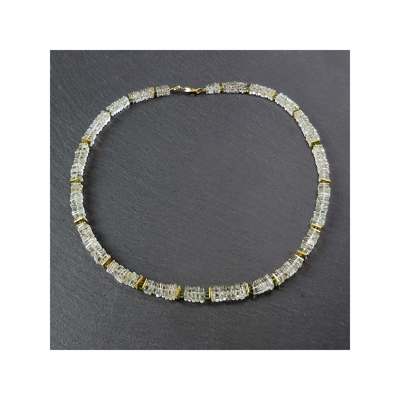 Prasiolith Kette mit Fluorit und Goldelementen
