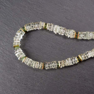 Prasiolith Kette mit Fluorit und Goldelementen