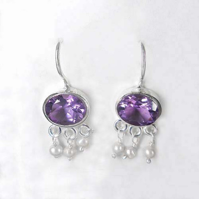 Amethyst Ohrringe mit 3 Süßwasserperlen