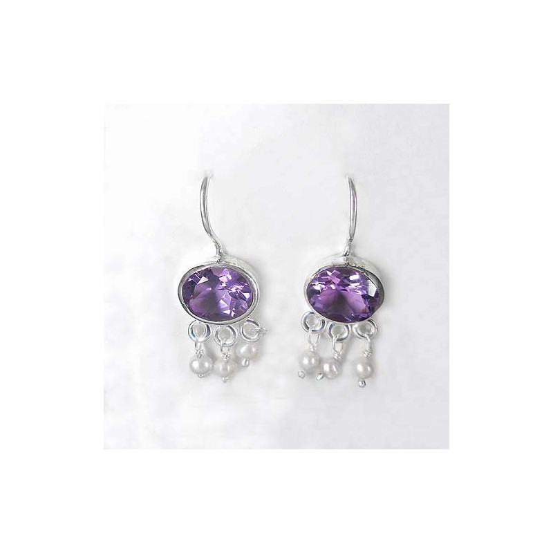 Amethyst Ohrringe mit 3 Süßwasserperlen