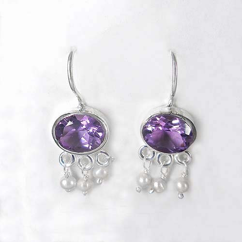 Amethyst Ohrringe mit 3 Süßwasserperlen