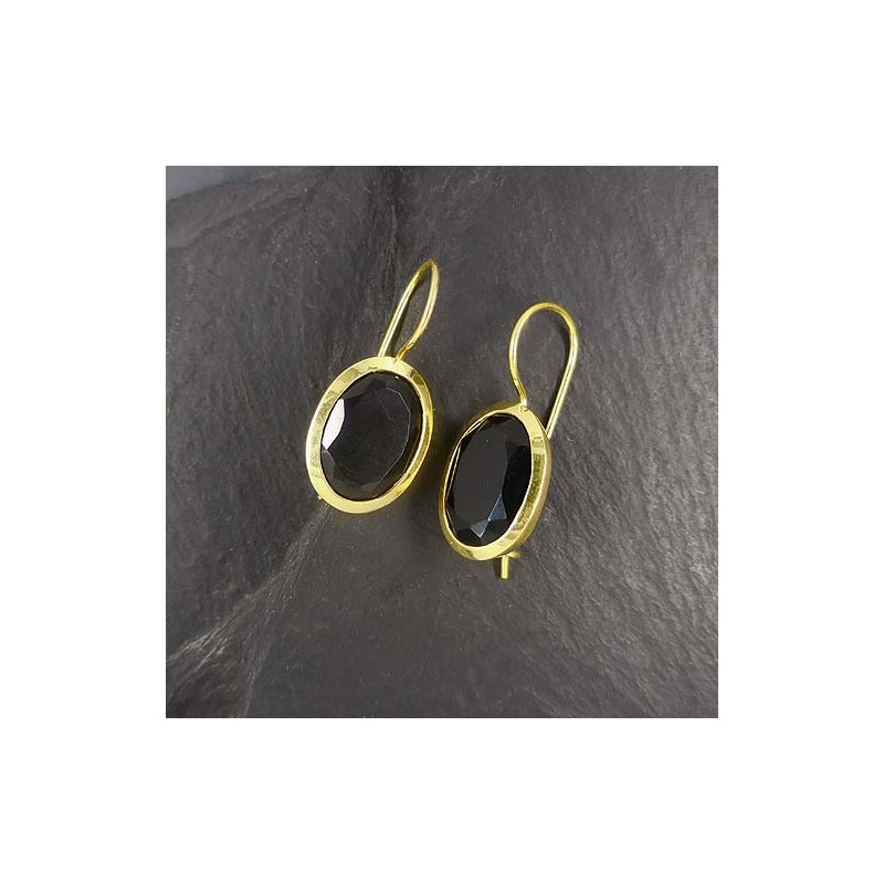 Onyx Ohrringe Oval Vergoldet