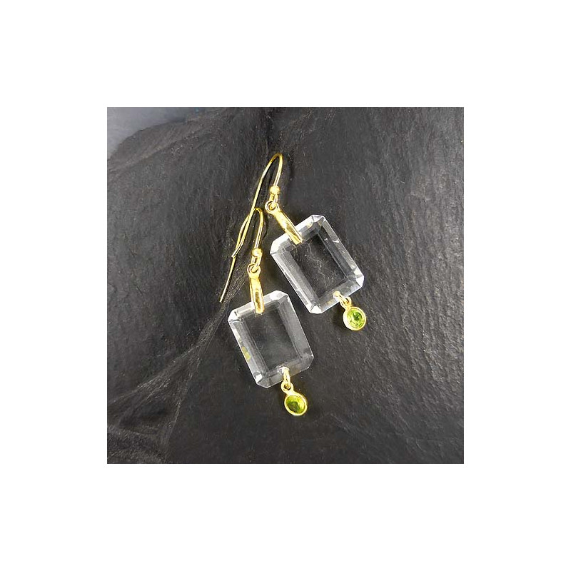 Bergkristall Ohrringe mit Peridot Vergoldet