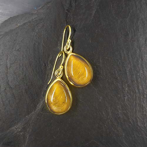 Tigerauge Ohrringe Tropfen Vergoldet