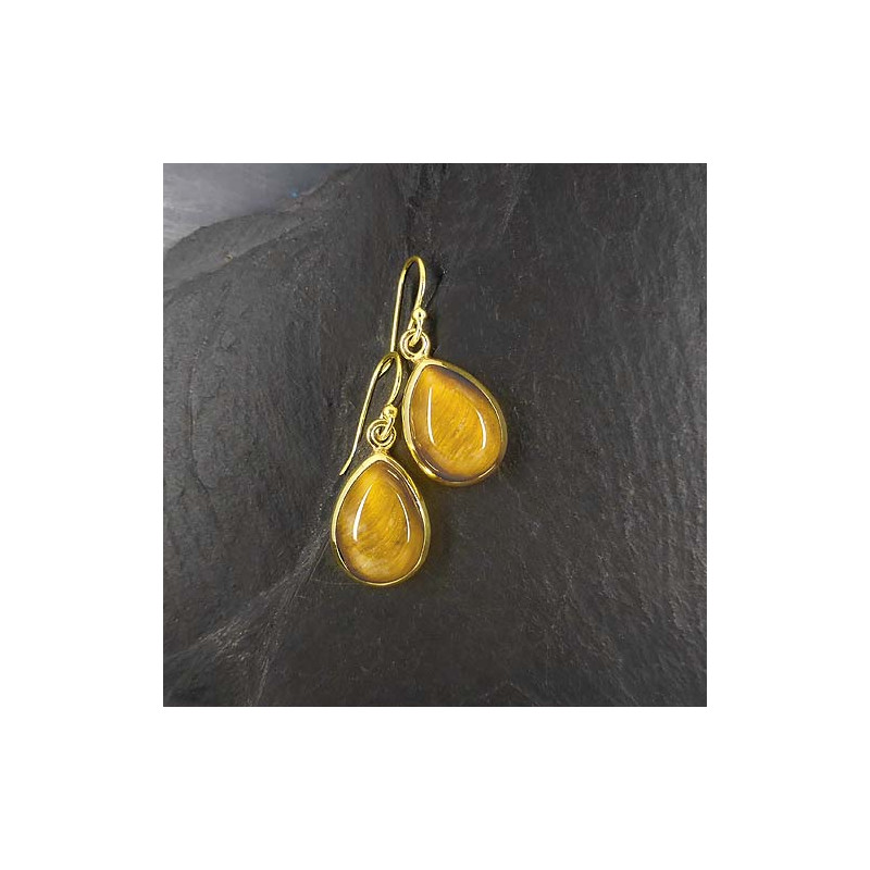 Tigerauge Ohrringe Tropfen Vergoldet