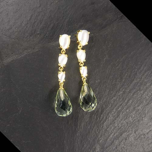 Prasiolith Ohrringe mit Süßwasserperlen Vergoldet