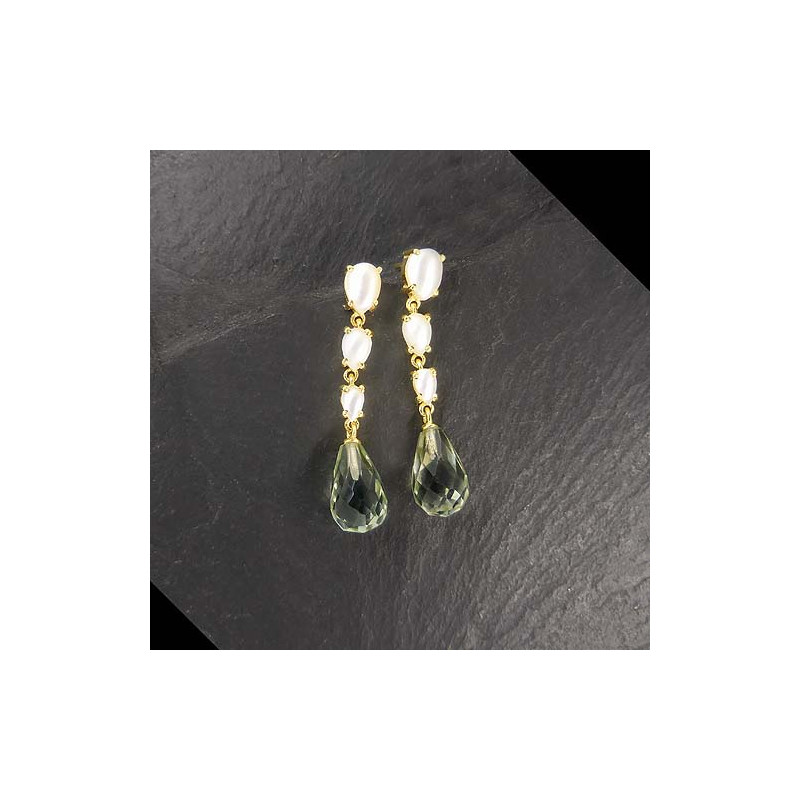 Prasiolith Ohrringe mit Süßwasserperlen Vergoldet