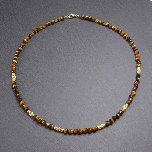 Tigerauge Kette mit Goldelementen