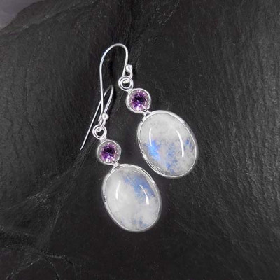 Mondstein Ohrringe mit Amethyst