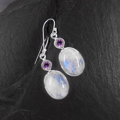 Mondstein Ohrringe mit Amethyst