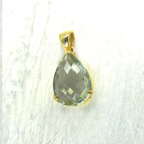 Prasiolith Anhänger Tropfen Vergoldet