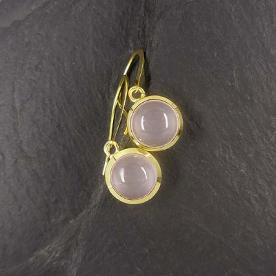 Rosenquarz Ohrringe Rund Vergoldet